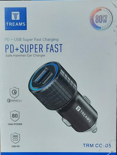 Car Charger USB 80W PD+Super Fast QC3.0 -CC-05 Treams