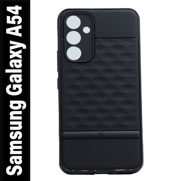 VAKIBO Parallax Design Black Coloured Soft TPU Rubber Back Cover Case With Camera Protection Ring Suitable for Samsung Galaxy A54