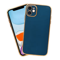 VAKIBO Golden Chrome Border Dark Blue Coloured Soft TPU Back Cover Case With Camera Protection Suitable for iPhone 11