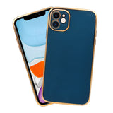 VAKIBO Golden Chrome Border Dark Blue Coloured Soft TPU Back Cover Case With Camera Protection Suitable for iPhone 11
