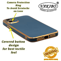VAKIBO Golden Chrome Border Dark Blue Coloured Soft TPU Back Cover Case With Camera Protection Suitable for iPhone 11