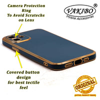 VAKIBO Golden Chrome Border Dark Blue Coloured Soft TPU Back Cover Case With Camera Protection Suitable for iPhone 12