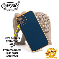 VAKIBO Golden Chrome Border Dark Blue Coloured Soft TPU Back Cover Case With Camera Protection Suitable for iPhone 12