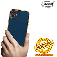 VAKIBO Golden Chrome Border Dark Blue Coloured Soft TPU Back Cover Case With Camera Protection Suitable for iPhone 12