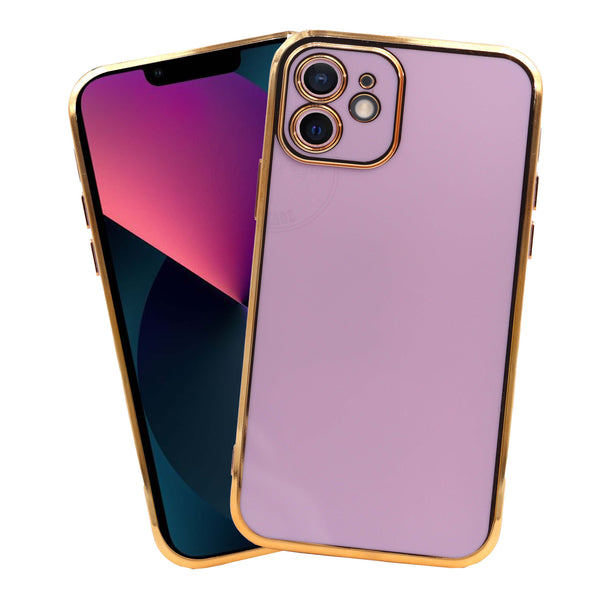 VAKIBO Golden Chrome Border Purple Coloured Soft TPU Back Cover Case With Camera Protection Suitable for iPhone 12