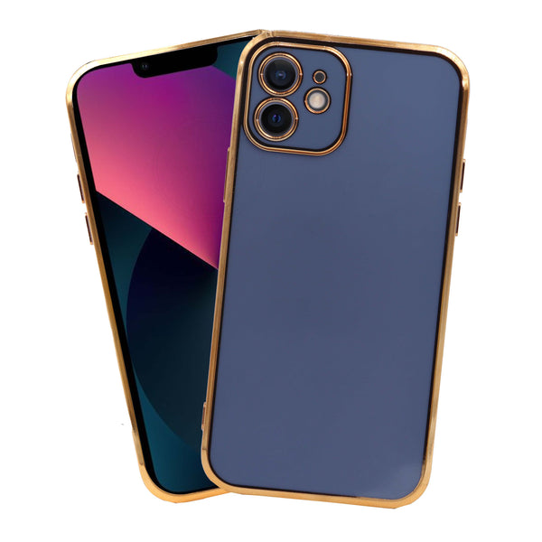 VAKIBO Golden Chrome Border Steel Blue Coloured Soft TPU Back Cover Case With Camera Protection Suitable for iPhone 12