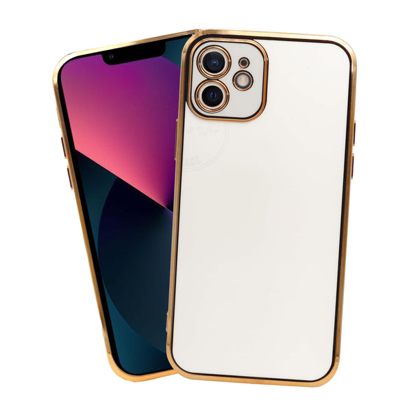 VAKIBO Golden Chrome Border White Coloured Soft TPU Back Cover Case With Camera Protection Suitable for iPhone 12