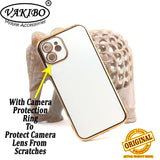 VAKIBO Golden Chrome Border White Coloured Soft TPU Back Cover Case With Camera Protection Suitable for iPhone 12