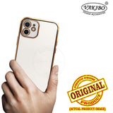VAKIBO Golden Chrome Border White Coloured Soft TPU Back Cover Case With Camera Protection Suitable for iPhone 12