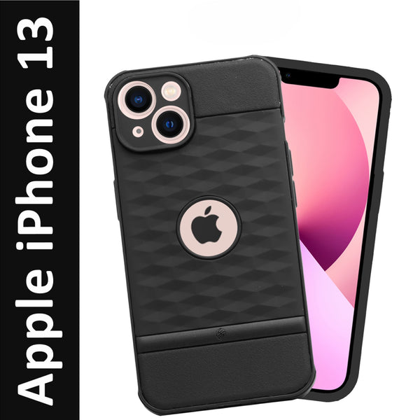 VAKIBO Parallax Design Black Coloured Soft TPU Rubber Back Cover Case With Camera Protection Ring Suitable for iPhone 13