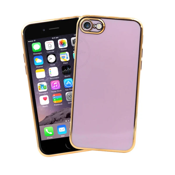 VAKIBO Golden Chrome Border Purple Coloured Soft TPU Back Cover Case With Camera Protection Suitable for iPhone 8