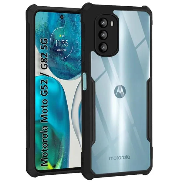 VAKIBO Best Selling Black and Transparent Back Cover Case Made With Soft TPU and Acrylic With 4 Corner and Camera Protection Suitable for Moto G82