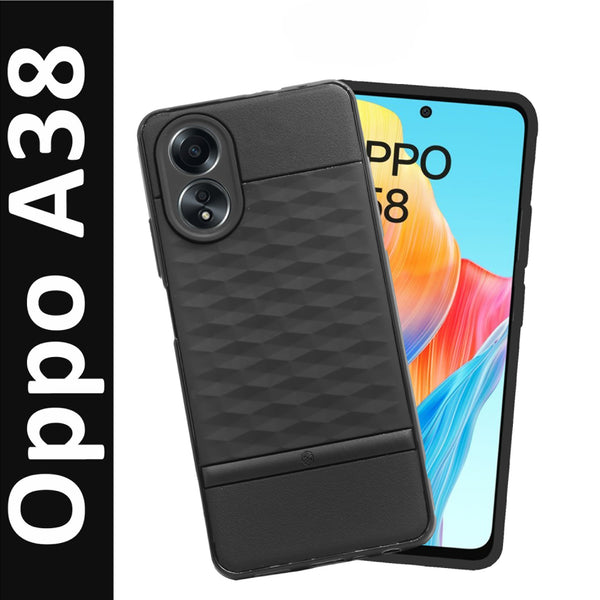 VAKIBO Parallax Design Black Coloured Soft TPU Rubber Back Cover Case With Camera Protection Ring Suitable for Oppo A38