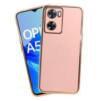 VAKIBO Golden Chrome Border Peach Coloured Soft TPU Back Cover Case With Camera Protection Suitable for Oppo A57e