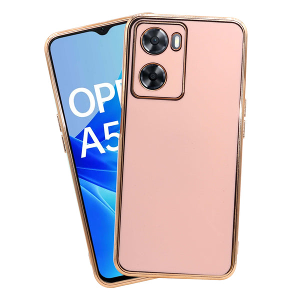VAKIBO Golden Chrome Border Peach Coloured Soft TPU Back Cover Case With Camera Protection Suitable for Oppo A57e