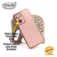 VAKIBO Golden Chrome Border Peach Coloured Soft TPU Back Cover Case With Camera Protection Suitable for Oppo A57e
