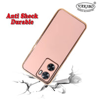 VAKIBO Golden Chrome Border Peach Coloured Soft TPU Back Cover Case With Camera Protection Suitable for Oppo A57e