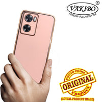 VAKIBO Golden Chrome Border Peach Coloured Soft TPU Back Cover Case With Camera Protection Suitable for Oppo A57e