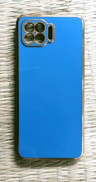 VAKIBO Golden Chrome Border Blue Coloured Soft TPU Back Cover Case With Camera Protection Suitable for Oppo F17 Pro