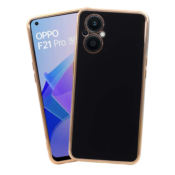 VAKIBO Golden Chrome Border Black Coloured Soft TPU Back Cover Case With Camera Protection Suitable for Oppo F21s Pro