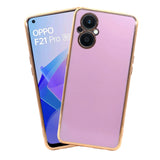 VAKIBO Golden Chrome Border Purple Coloured Soft TPU Back Cover Case With Camera Protection Suitable for Oppo F21s Pro