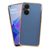 VAKIBO Golden Chrome Border Steel Blue Coloured Soft TPU Back Cover Case With Camera Protection Suitable for Oppo F21s Pro