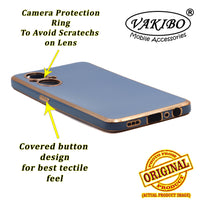 VAKIBO Golden Chrome Border Steel Blue Coloured Soft TPU Back Cover Case With Camera Protection Suitable for Oppo F21 Pro