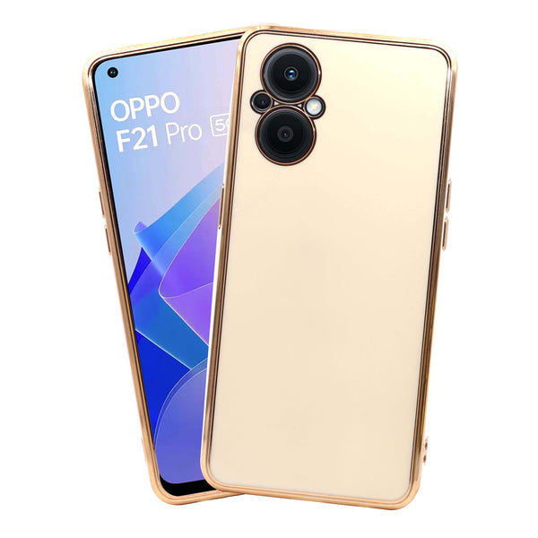 VAKIBO Golden Chrome Border White Coloured Soft TPU Back Cover Case With Camera Protection Suitable for Oppo F21s Pro