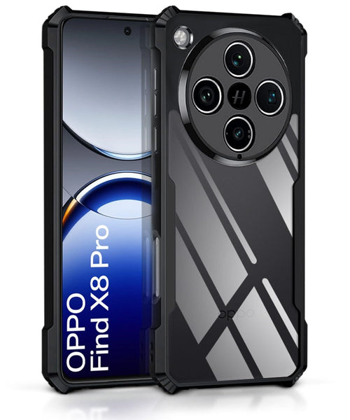 VAKIBO Best Selling Black and Transparent Coloured Made With Soft TPU and Acrylic Back Cover Case With 4 Corner and Camera Protection Suitable for Oppo Find X8 Pro