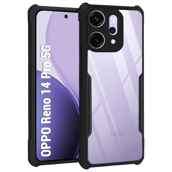VAKIBO Best Selling Black and Transparent Coloured Made With Soft TPU and Acrylic Back Cover Case With 4 Corner and Camera Protection Suitable for Oppo Reno 14 Pro