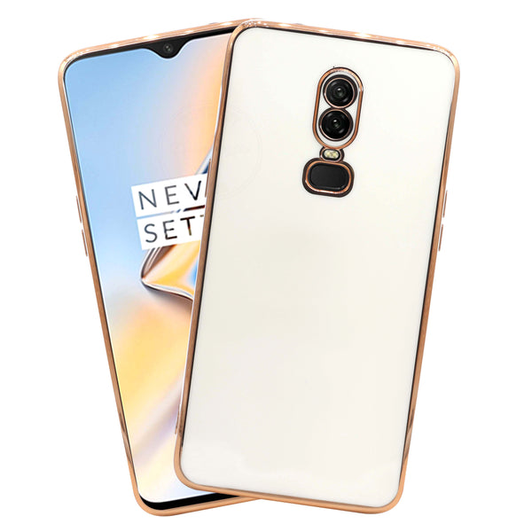 VAKIBO Golden Chrome Border White Coloured Soft TPU Back Cover Case With Camera Protection Suitable for OnePlus 6
