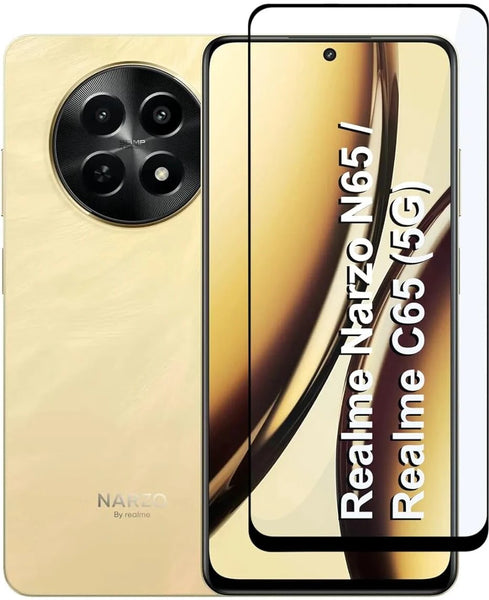 Super Premium Quality Tempered Glass Screen Guard Protector With Black Border Suitable For Realme C65 5G