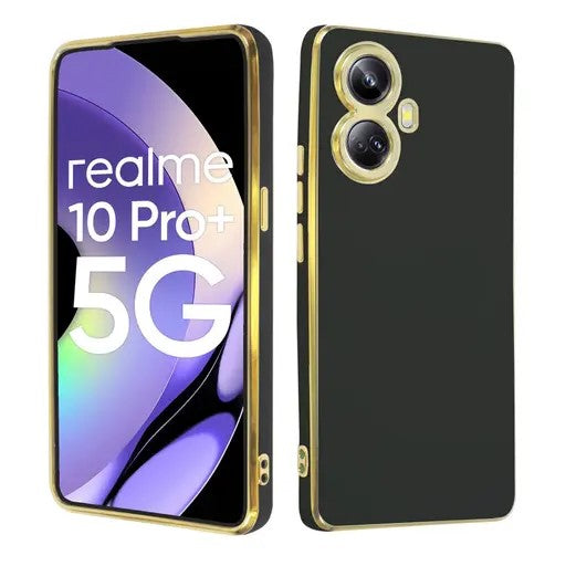 VAKIBO Golden Chrome Border Black Coloured Soft TPU Back Cover Case With Camera Protection Suitable for Realme 10 Pro Plus
