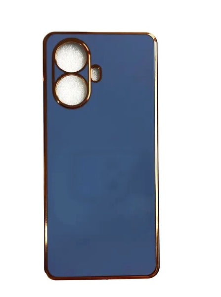 VAKIBO Golden Chrome Border Blue Coloured Soft TPU Back Cover Case With Camera Protection Suitable for Realme 10 Pro Plus
