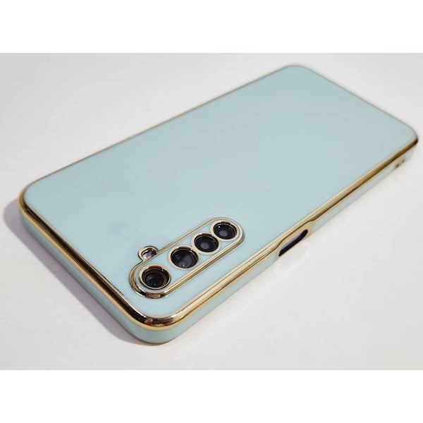 VAKIBO Golden Chrome Border Aqua Coloured Soft TPU Back Cover Case With Camera Protection Suitable for Realme 6 pro