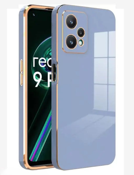 VAKIBO Golden Chrome Border Steel Blue Coloured Soft TPU Back Cover Case With Camera Protection Suitable for Realme 9 pro