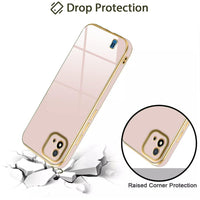 VAKIBO Golden Chrome Border Peach Coloured Soft TPU Back Cover Case With Camera Protection Suitable for Realme C11 2021