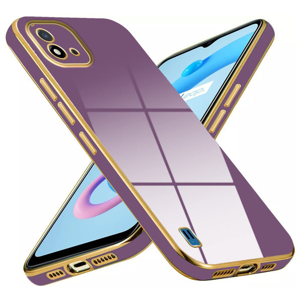 VAKIBO Golden Chrome Border Purple Coloured Soft TPU Back Cover Case With Camera Protection Suitable for Realme C11 2021