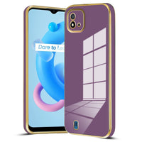 VAKIBO Golden Chrome Border Purple Coloured Soft TPU Back Cover Case With Camera Protection Suitable for Realme C11 2021