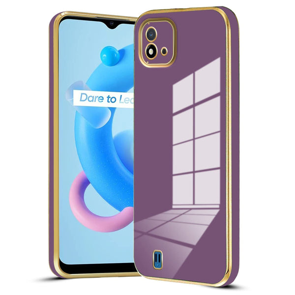 VAKIBO Golden Chrome Border Purple Coloured Soft TPU Back Cover Case With Camera Protection Suitable for Realme C20