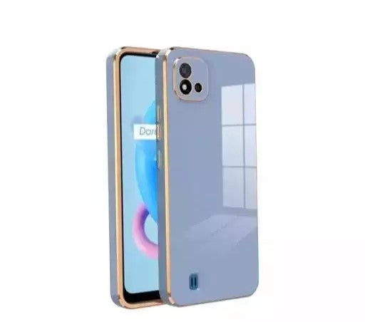 VAKIBO Golden Chrome Border Steel Blue Coloured Soft TPU Back Cover Case With Camera Protection Suitable for Realme C20