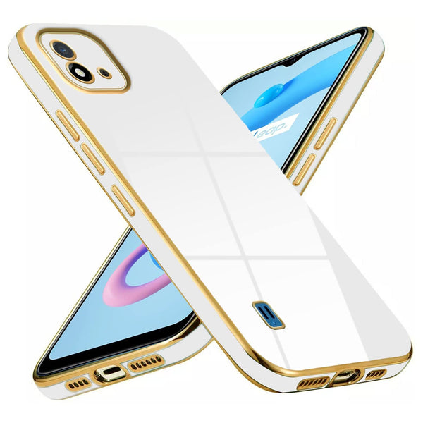 VAKIBO Golden Chrome Border White Coloured Soft TPU Back Cover Case With Camera Protection Suitable for Realme C20