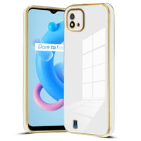 VAKIBO Golden Chrome Border White Coloured Soft TPU Back Cover Case With Camera Protection Suitable for Realme C11 2021