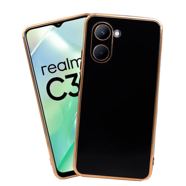 VAKIBO Golden Chrome Border Black Coloured Soft TPU Back Cover Case With Camera Protection Suitable for Realme C33