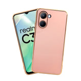 VAKIBO Golden Chrome Border Peach Coloured Soft TPU Back Cover Case With Camera Protection Suitable for Realme C33