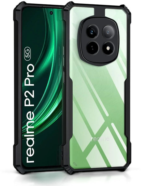 VAKIBO Best Selling Black and Transparent Back Cover Case Made With Soft TPU and Acrylic With 4 Corner and Camera Protection Suitable for Realme P2 Pro