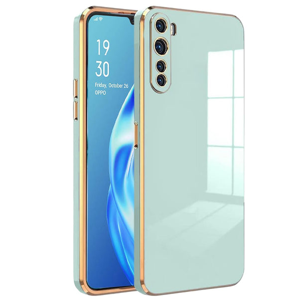 VAKIBO Golden Chrome Border Aqua Coloured Soft TPU Back Cover Case With Camera Protection Suitable for Realme XT