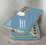 VAKIBO Golden Chrome Border Steel Blue Coloured Soft TPU Back Cover Case With Camera Protection Suitable for Realme X2