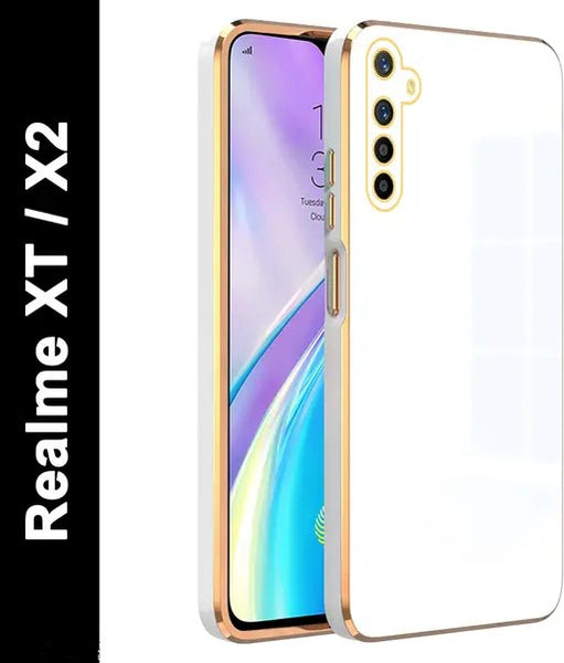 VAKIBO Golden Chrome Border White Coloured Soft TPU Back Cover Case With Camera Protection Suitable for Realme XT