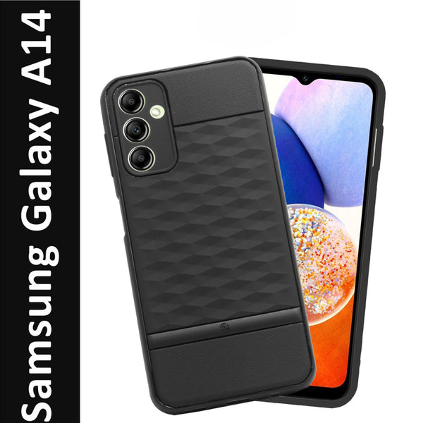 VAKIBO Parallax Design Black Coloured Soft TPU Rubber Back Cover Case With Camera Protection Ring Suitable for Samsung Galaxy A14